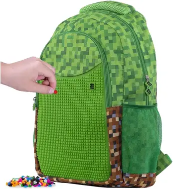 Pixie Crew Kreativní studentský batoh Zeleno hnědý Minecraft