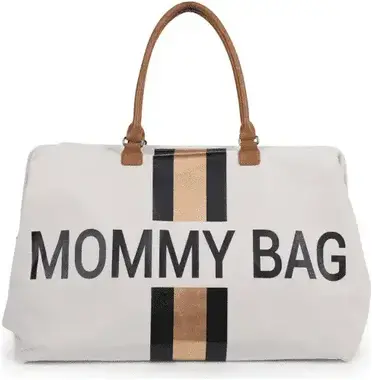 Childhome Přebalovací taška Mommy Bag Big Canvas Off White Stripes Black/Gold