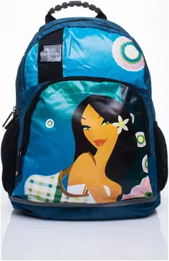 Blue school backpack with Mulan motif