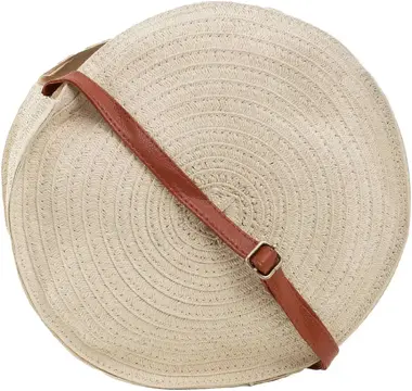 Braided round beige handbag