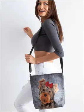 Felt handbag with a dog print in gray