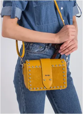 Leather satchel with studs, dark yellow
