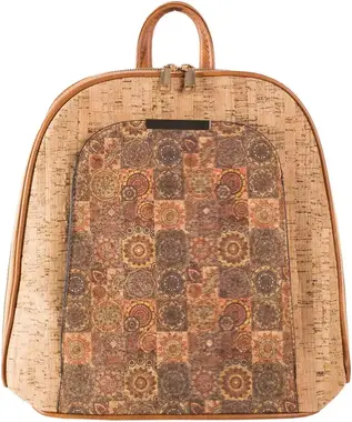 Light brown backpack with patterns