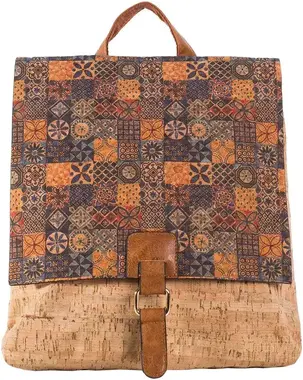 Light brown roomy backpack with patterns