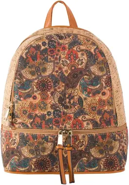 Light brown women's backpack with a motif