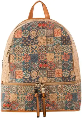 Light brown women's backpack with prints