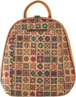 Red/Green/Brown patterned cork backpack