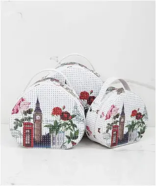 Set of cosmetic bags with white print
