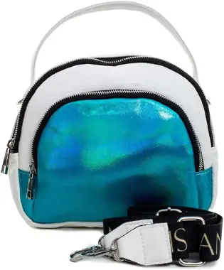 White and blue women's handbag with a handle