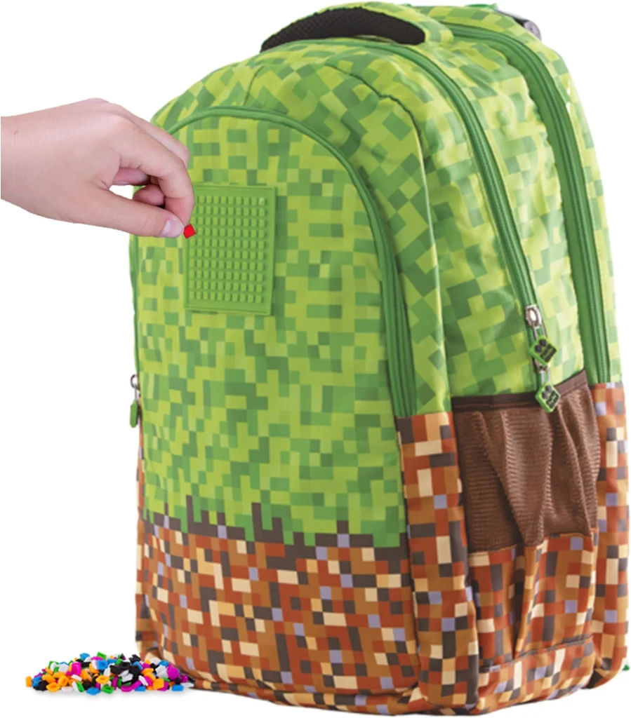 Pixie Crew Školní batoh s malým panelem hnědo-zelený MineCraft