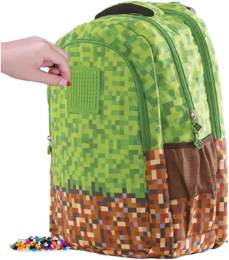 Pixie Crew Školní batoh s malým panelem hnědo-zelený MineCraft