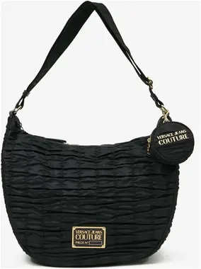 Versace Jeans Couture Ruched Nylon Moon Shoulder Bag with Coin Černá